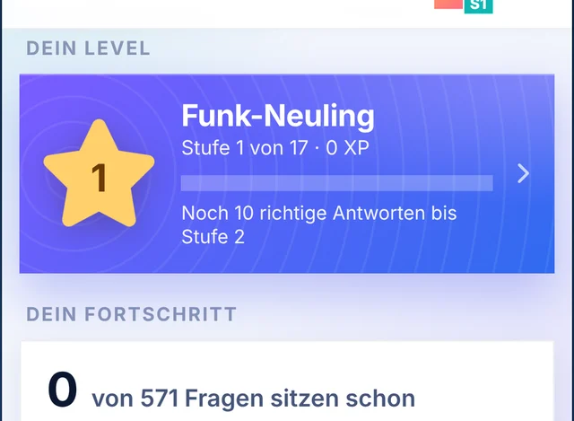 Lernfortschritt und Level im Amateurfunk-Trainer