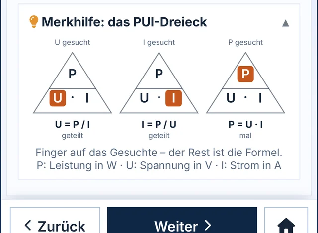 PUI-Dreieck Merkhilfe für die elektrische Leistung